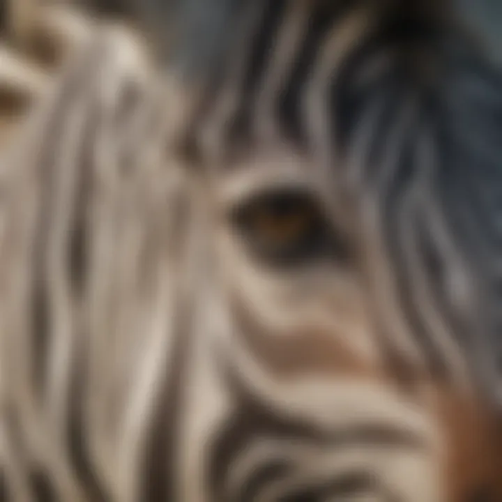 Close-up of a zebra's face, highlighting the intricate patterns of its stripes.