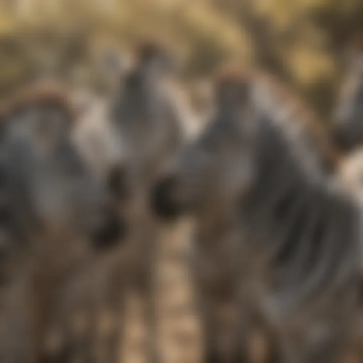 A herd of zebras interacting, demonstrating their social behavior and bonding.