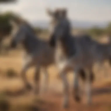 A panoramic view of the African savannah, with zebras roaming freely in the foreground.