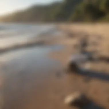 A scenic view of a beach clean-up event with engaged participants