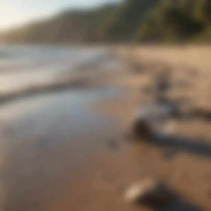 A scenic view of a beach clean-up event with engaged participants