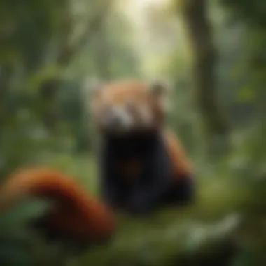 Illustration of a red panda surrounded by lush greenery, representing its ecological significance.