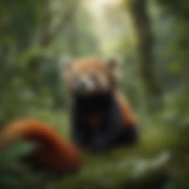 Illustration of a red panda surrounded by lush greenery, representing its ecological significance.
