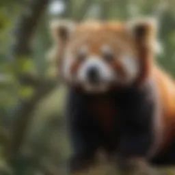 A red panda perched on a tree branch, showcasing its vibrant fur and playful demeanor.