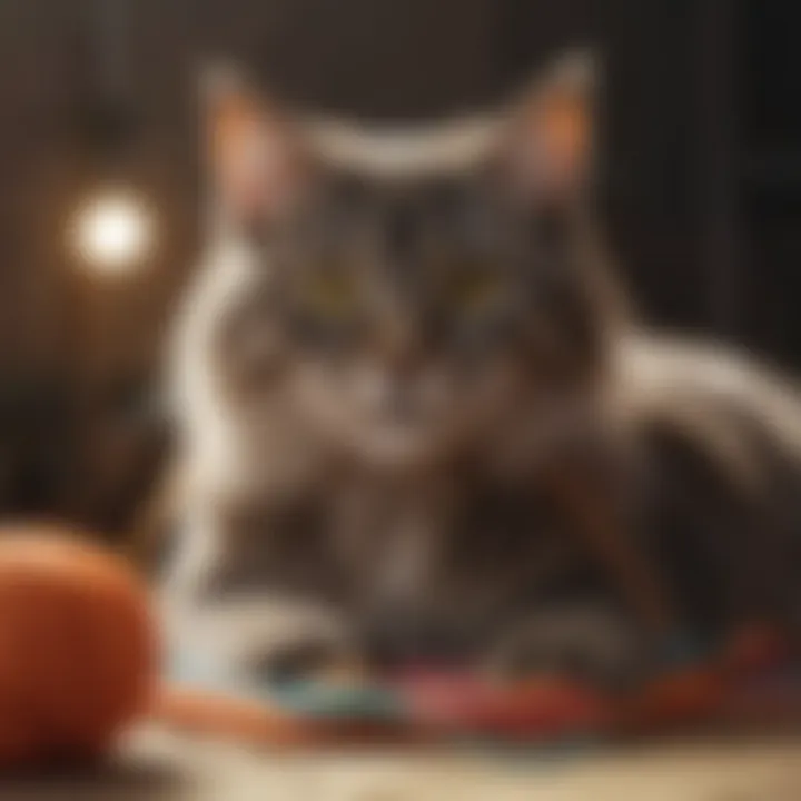 Adorable Cat Playing with Colorful Yarn