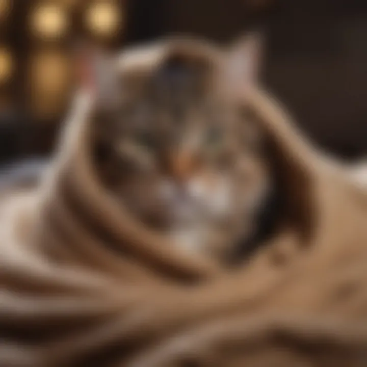 Cute Cat Snuggled Up in a Cozy Blanket
