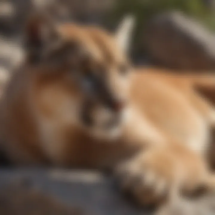 Adult mountain lion resting on a rocky outcrop