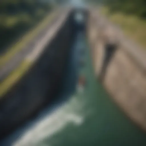 Aerial view of Panama Canal locks in operation