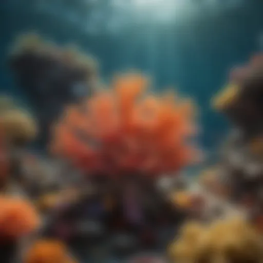 A vibrant coral reef teeming with diverse marine life, showcasing the beauty and complexity of underwater ecosystems.