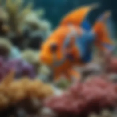 A vibrant school of tropical fish swimming in harmony, emphasizing the diversity and interdependence of ocean species.