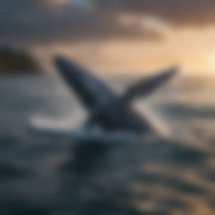 A majestic whale swimming gracefully through the ocean, illustrating the size and power of marine mammals.