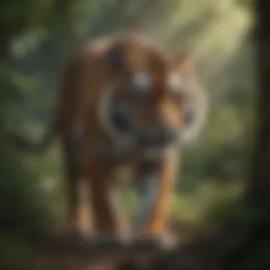 Majestic tiger prowling through dense foliage
