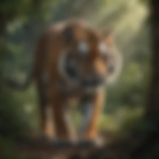Majestic tiger prowling through dense foliage