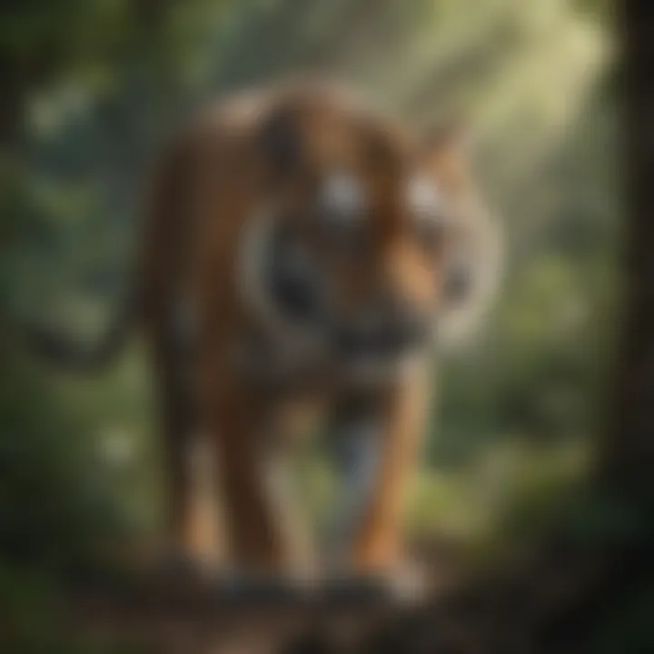 Majestic tiger prowling through dense foliage