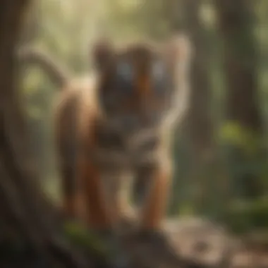 Tiger cub exploring its surroundings