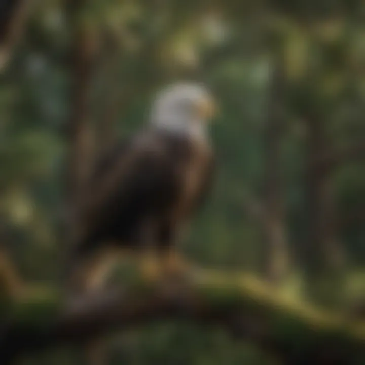 American Bald Eagle perched on a sturdy tree branch