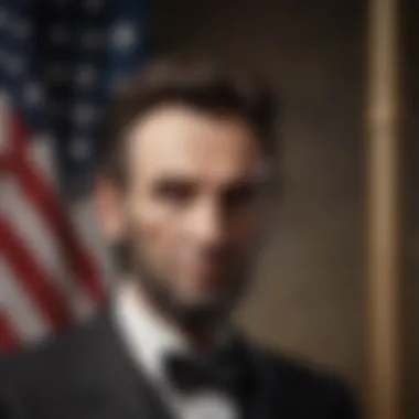 Abraham Lincoln standing tall in front of the American flag, symbolizing patriotism