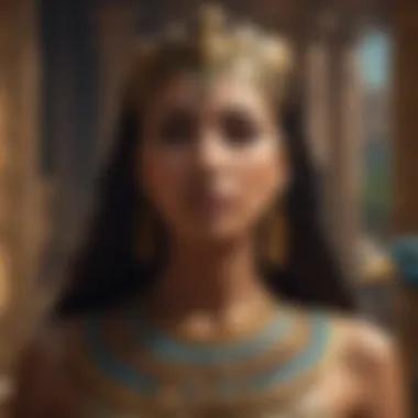 Divine Narratives: Egyptian Mythology A vibrant depiction of ancient Egyptian mythology with gods and goddesses in a sacred setting, highlighting their spiritual beliefs.