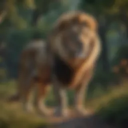 A vibrant lion coloring page showcasing a majestic lion surrounded by nature.