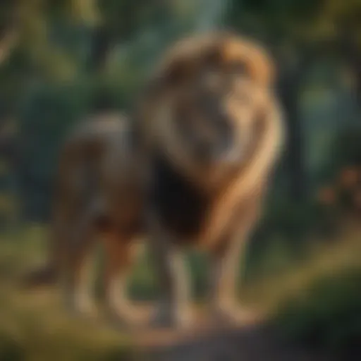 A vibrant lion coloring page showcasing a majestic lion surrounded by nature.