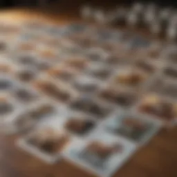 A collection of colorful animal matching cards laid out on a table.