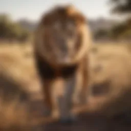 Majestic lion stalking prey in the savannah