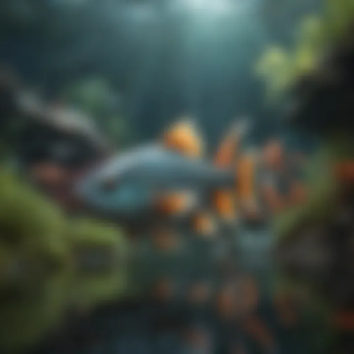 A school of fish thriving in a lush underwater environment