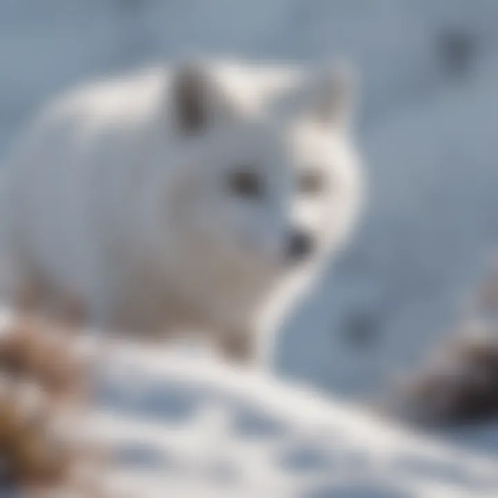 Arctic fox blending into snowy environment