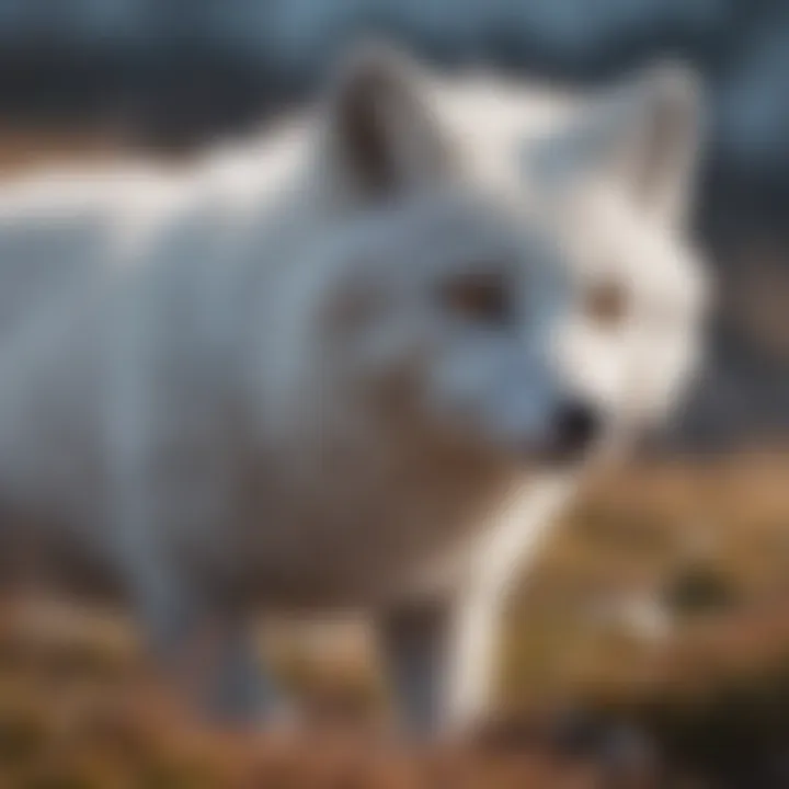 Arctic fox hunting for prey