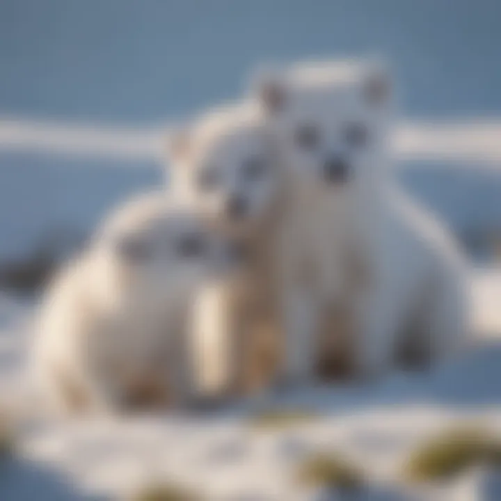 Arctic fox pups playing in the snow