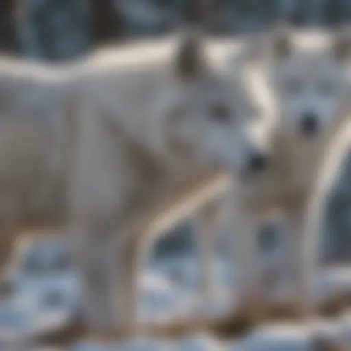 Arctic wolf displaying pack hierarchy in the snow-covered wilderness