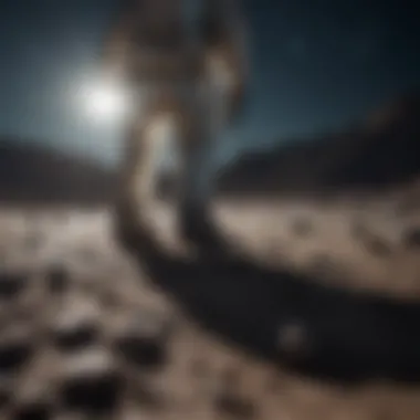 Celestial Perspective: Earth From the Moon Astronaut gazing at Earth from the Moon's surface