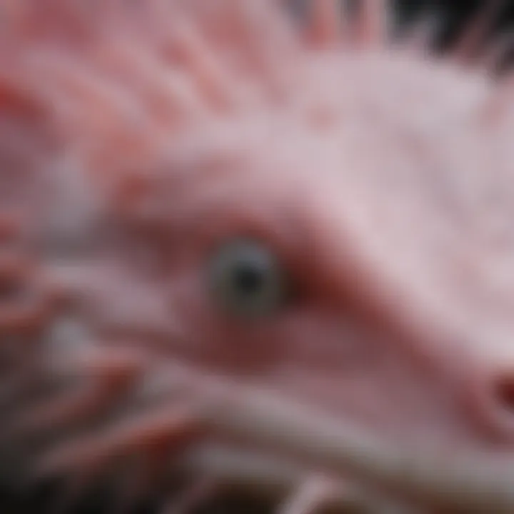 Close-up of axolotl skin highlighting its regenerative capabilities and delicate texture.
