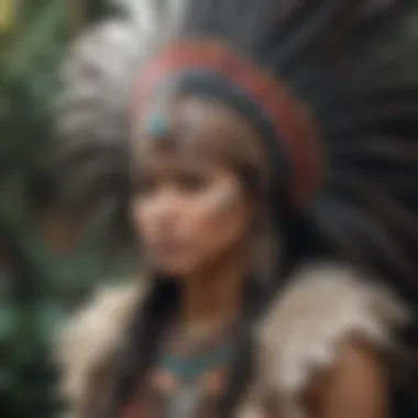 Elegant Aztec Feathered Headdress Exquisite Aztec Feathered Headdress Displayed
