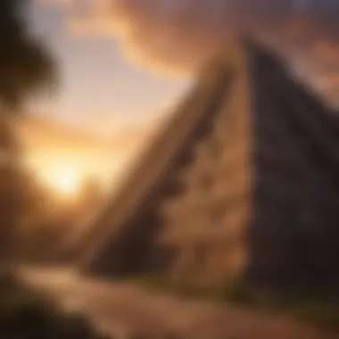 Majestic Aztec Temple at Sunset Ancient Aztec Temple in the Glowing Sunset