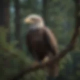 A young bald eagle fledgling perched on a branch