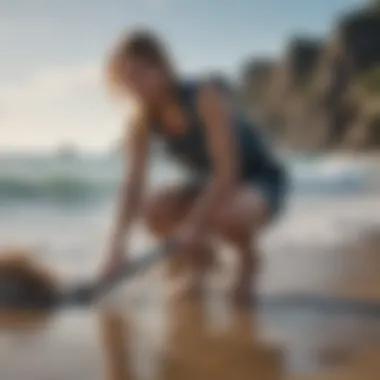 Illustration of a young environmentalist cleaning up a beach