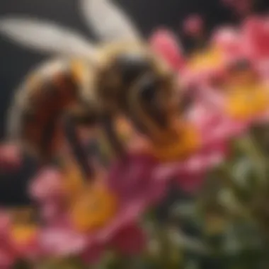 Vital Role of Bees in Pollination Artistic depiction of bees pollinating colorful flowers