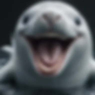 Beluga whale with open mouth showing teeth