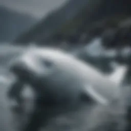 Beluga whale swimming gracefully in icy waters