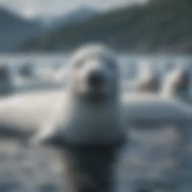 Beluga whales in a pod swimming together