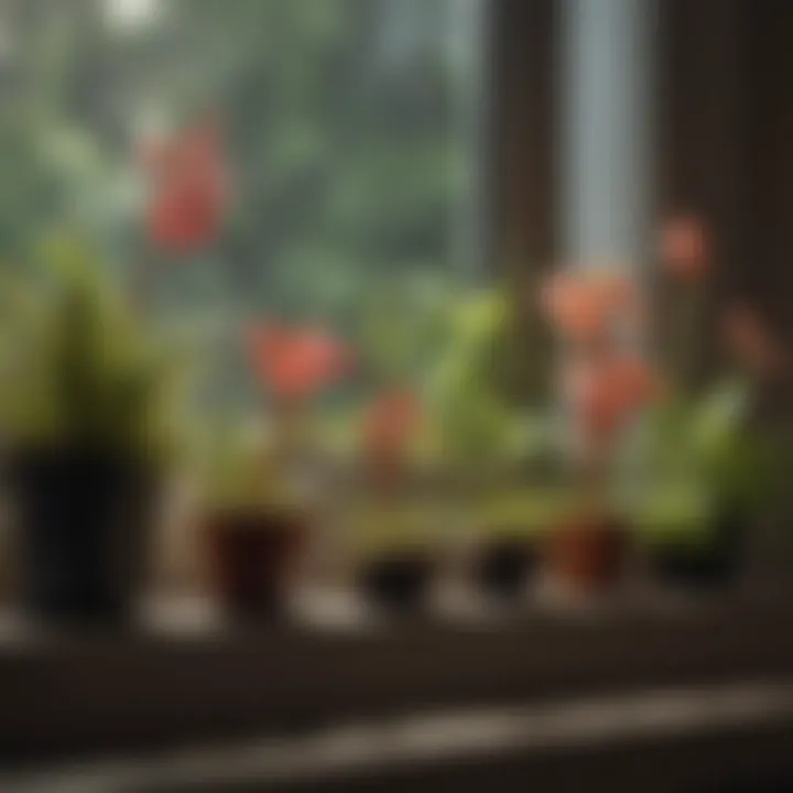 Group of diverse carnivorous plants on a windowsill