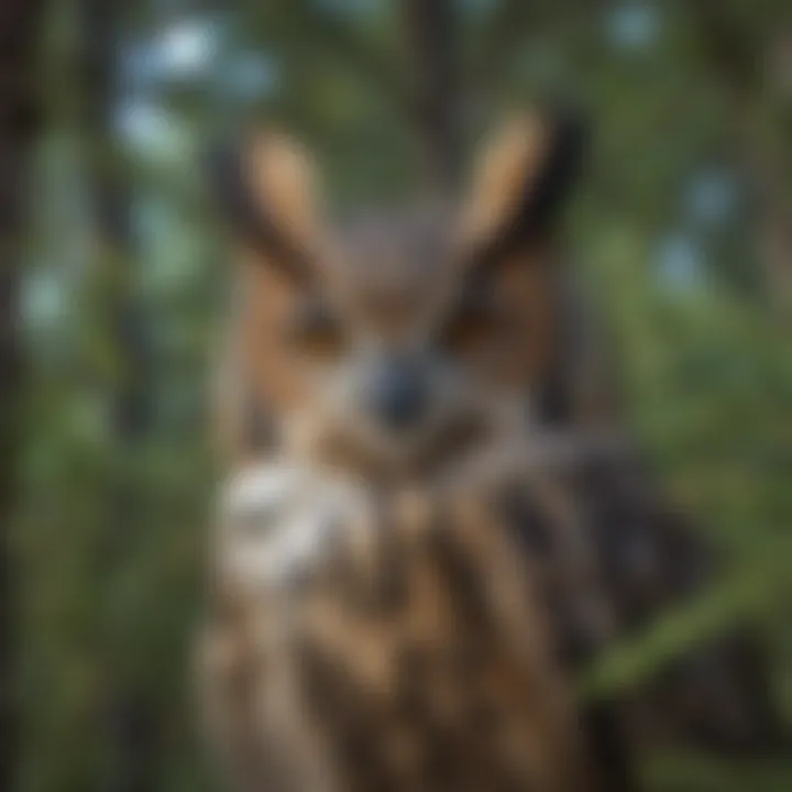 Big Horned Owl Camouflaged Amongst Trees