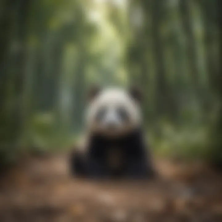 Big panda cub playing in a bamboo forest