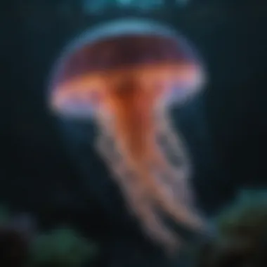 Glowing bioluminescent jellyfish illuminating the dark ocean depths