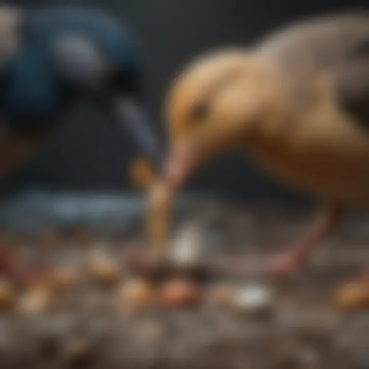 Bird feeding plastic to its chick