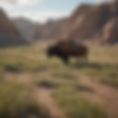 Bison roaming freely in the Badlands