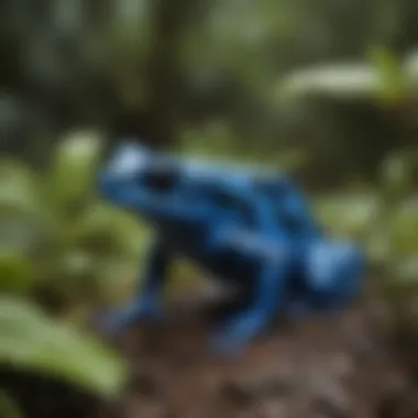 Blue Poison Dart Frog Camouflaged Among Foliage