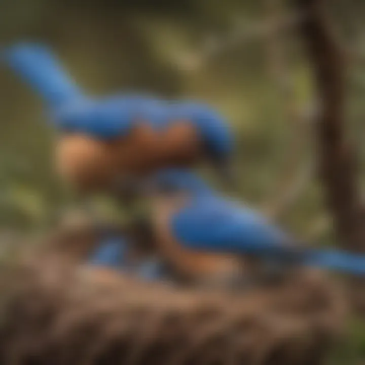 Male Bluebird feeding its young in a nest