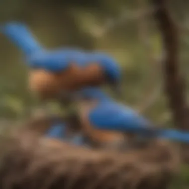 Nurturing Instincts: The Bluebird's Care Male Bluebird feeding its young in a nest